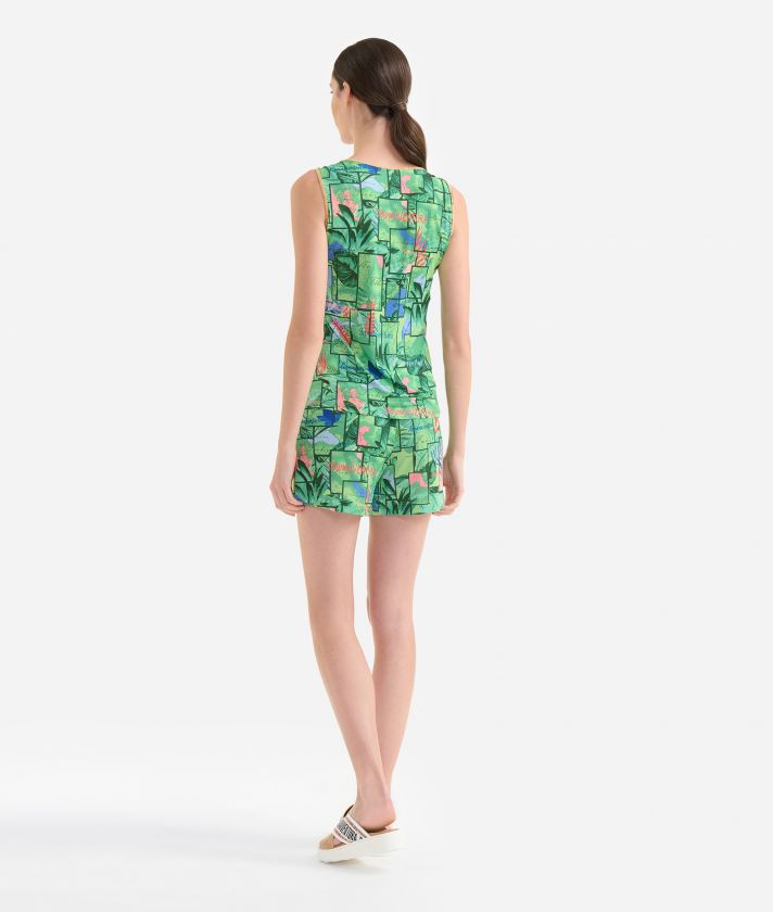 Geo Jungle jersey sleeveless top with strap knots Jungle Green