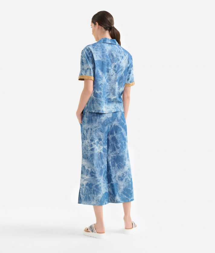 Batik denim shirt with polo collar Blue Beach