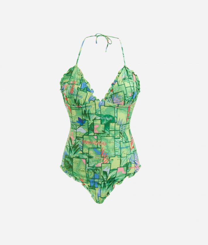 One-piece swimsuit with Geo Jungle print Jungle Green