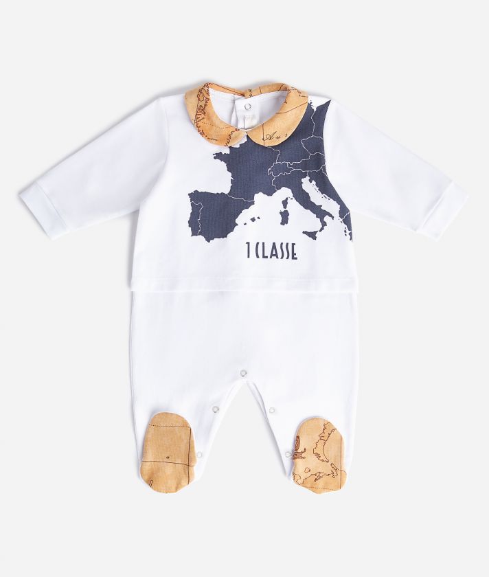 Cotton romper with blue map White