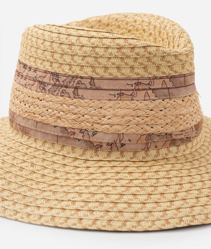 Braided hat with raffia detailing Bisque