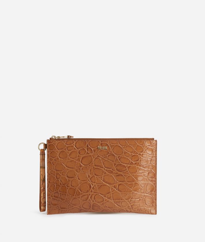 Miami Bag flat clutch with wristlet Leather Brown