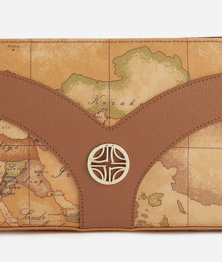 Geo Sunrise Ring pouch with thin handle Leather Brown