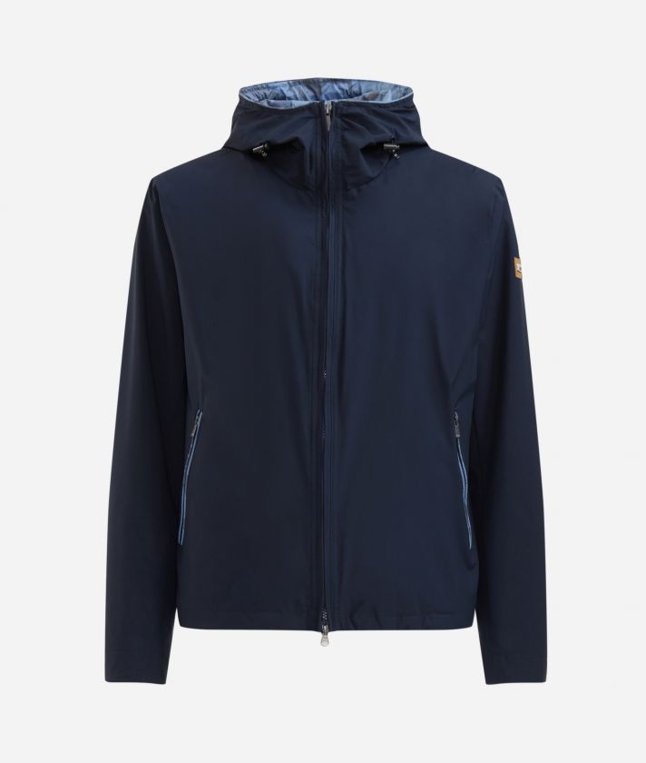 Technical nylon hooded windbreaker Navy Blue