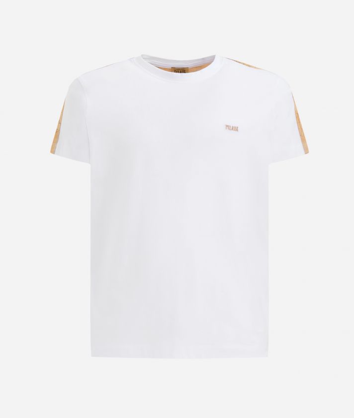 Stretch cotton t-shirt with Geo Classic shoulder detail White