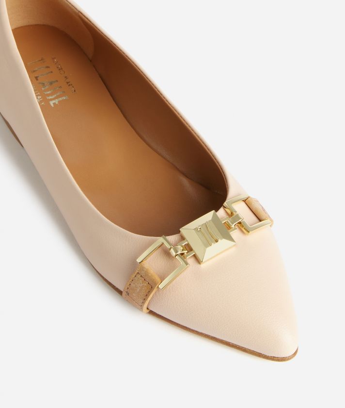 Smooth napa leather pointed toe ballet flats Nude