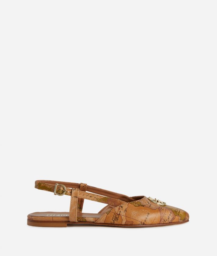 Napa leather slingback flats with Geo Classic print Natural