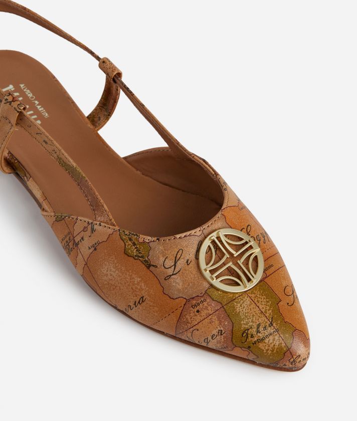 Napa leather slingback flats with Geo Classic print Natural