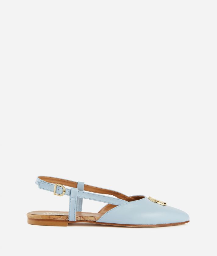 Smooth leather slingback flats Dust Blue