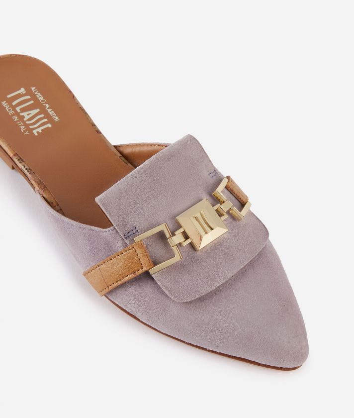 Suede leather flat mules with horsebit Wisteria