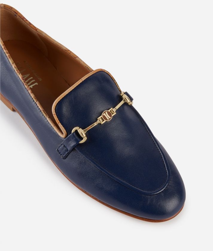 Smooth napa leather moccasins with horsebit Blue