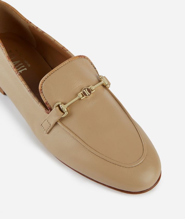Smooth napa leather moccasins with horsebit Light Beige