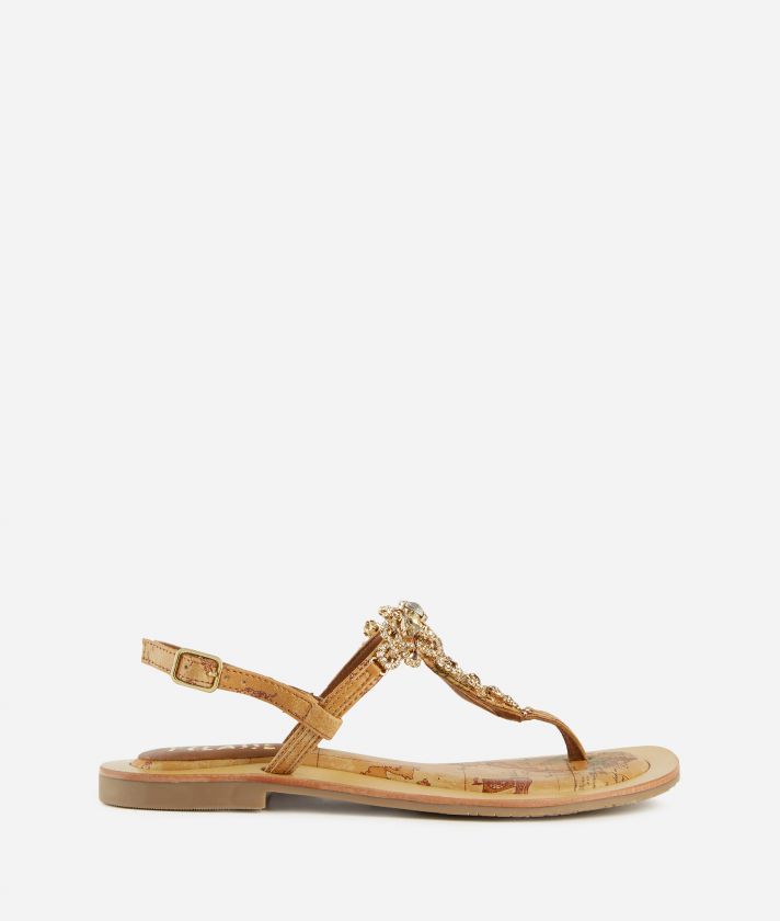 Napa-effect jeweled sandals with Geo Classic print Natural