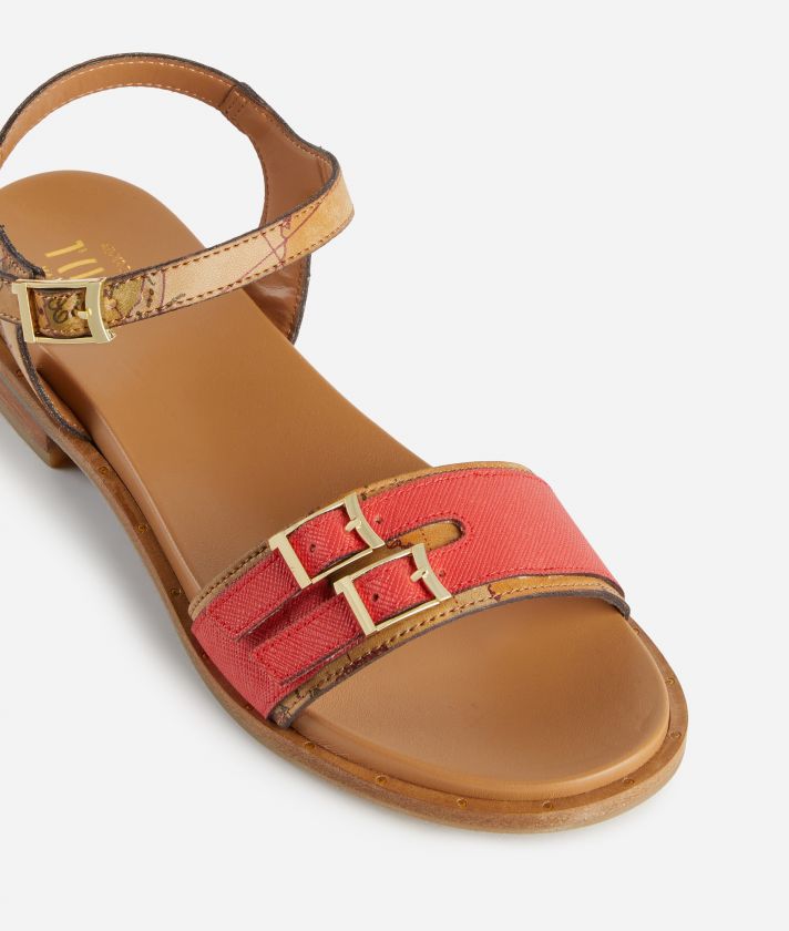Saffiano fabric sandals Coral Red