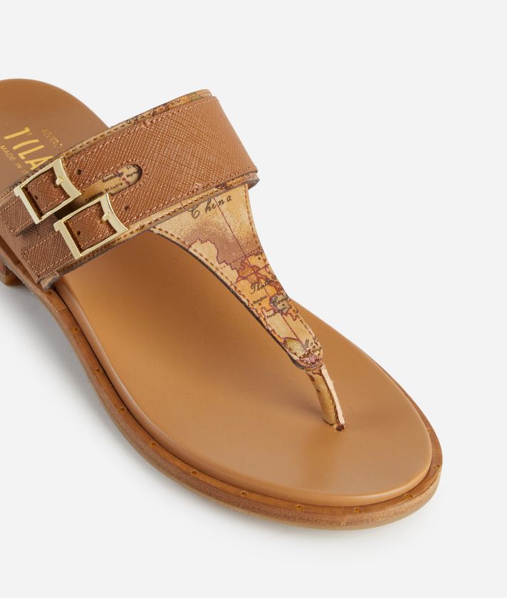 Saffiano fabric thong sandals Leather Brown