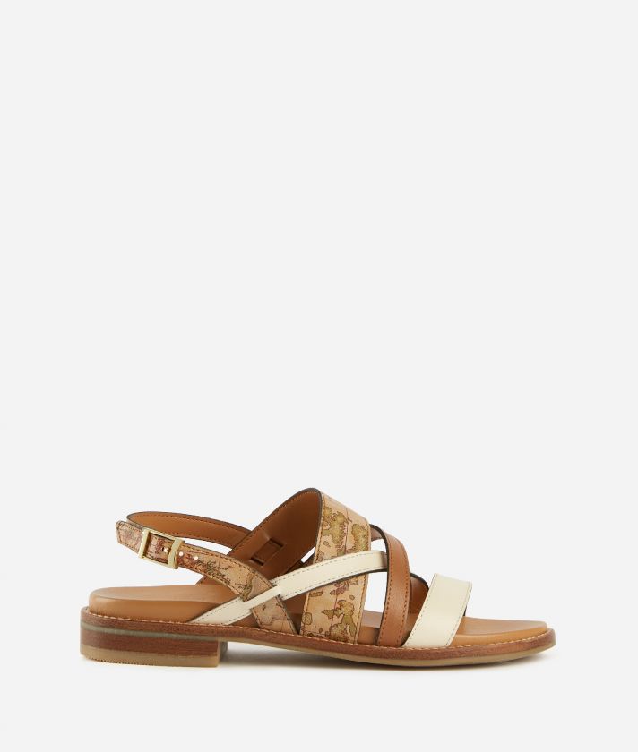 Smooth leather sandals with Geo Classic details Natural