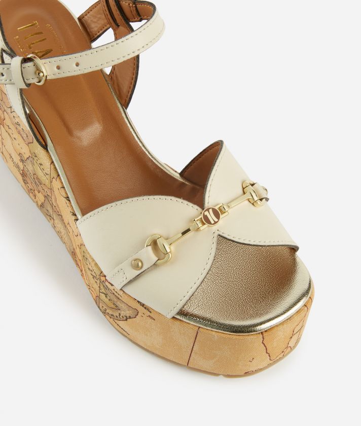 Smooth leather sandals with Geo Classic wedge Shell White