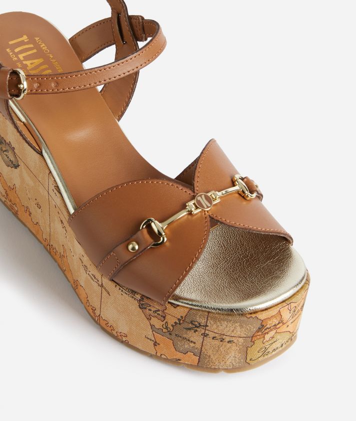 Smooth leather sandals with Geo Classic wedge Leather Brown