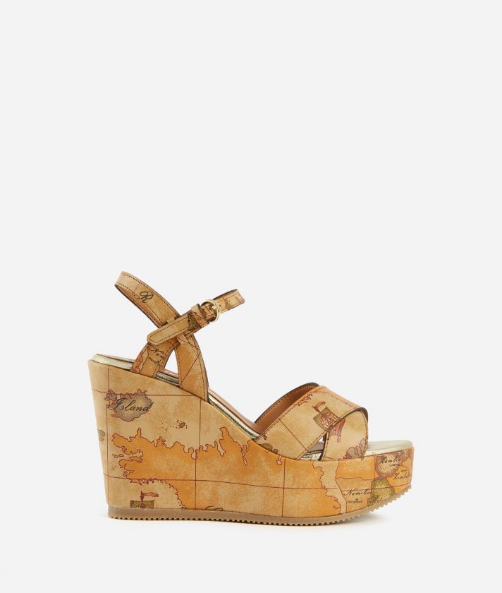 Napa-effect high wedge sandals in Geo Classic Natural