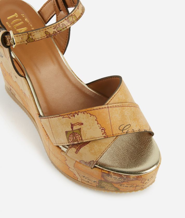 Napa-effect high wedge sandals in Geo Classic Natural