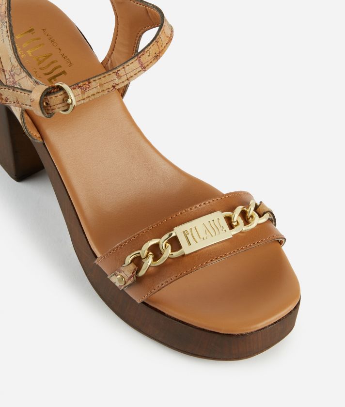 Smooth leather clog sandals with chain horsebit Leather Brown