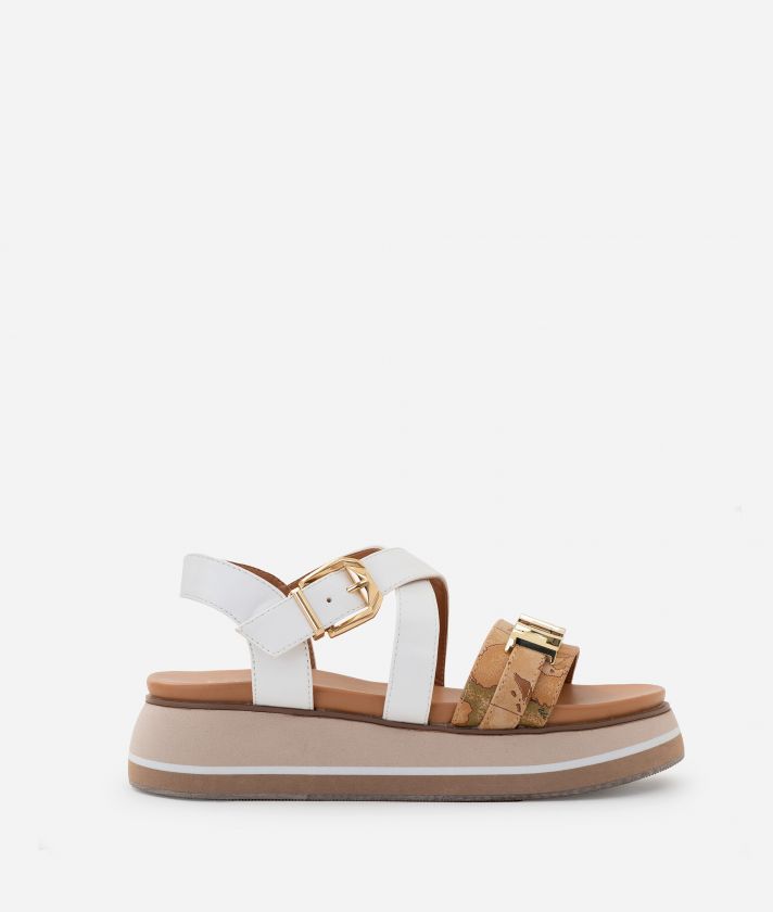 Napa-effect wedge sandals with maxi logo White