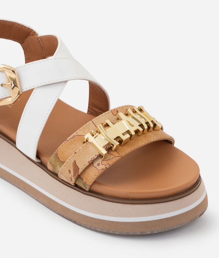 Napa-effect wedge sandals with maxi logo White
