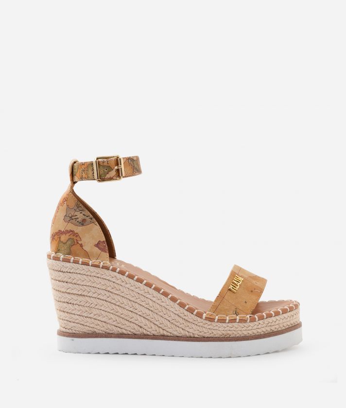 Napa-effect wedge sandals in Geo Classic with logo Natural