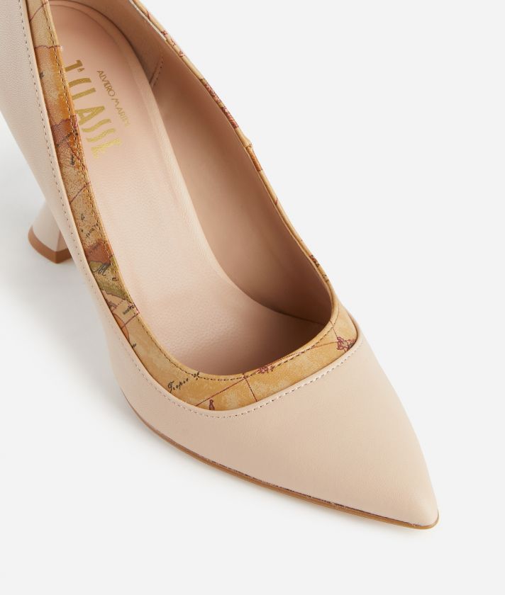 Smooth napa leather pointed toe court shoes Nude