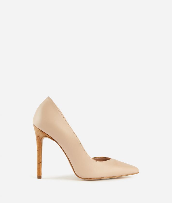 Smooth napa leather court shoes with Geo Classic heel Nude
