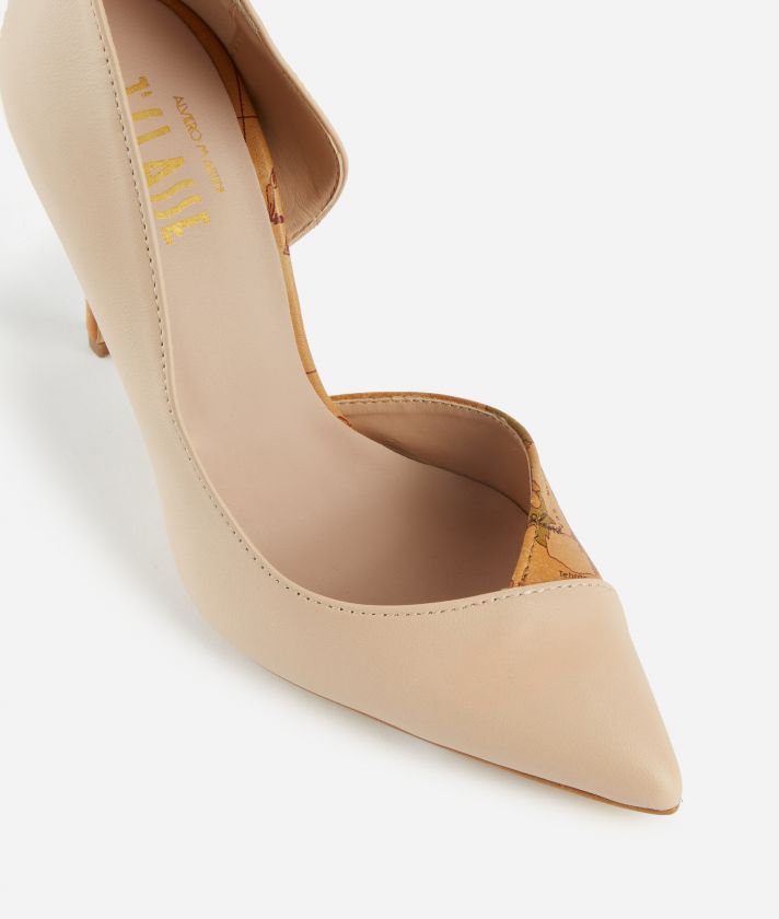 Smooth napa leather court shoes with Geo Classic heel Nude
