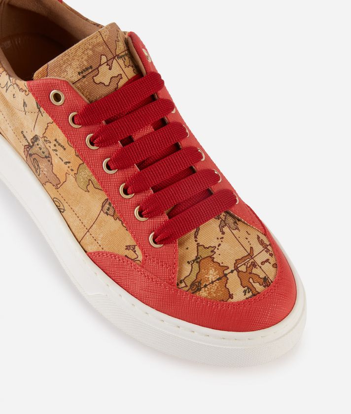 Sneakers in tessuto stampa saffiano Rosso Corallo
