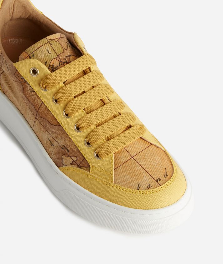 Sneakers in tessuto stampa saffiano Giallo Oro