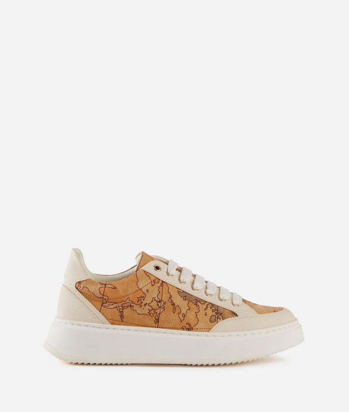Saffiano-embossed fabric sneakers Ivory