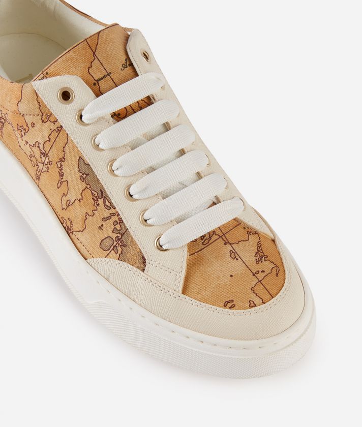 Saffiano-embossed fabric sneakers Ivory