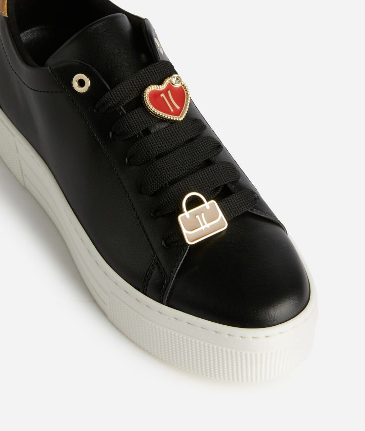 Napa-effect platform sneakers with charms Black
