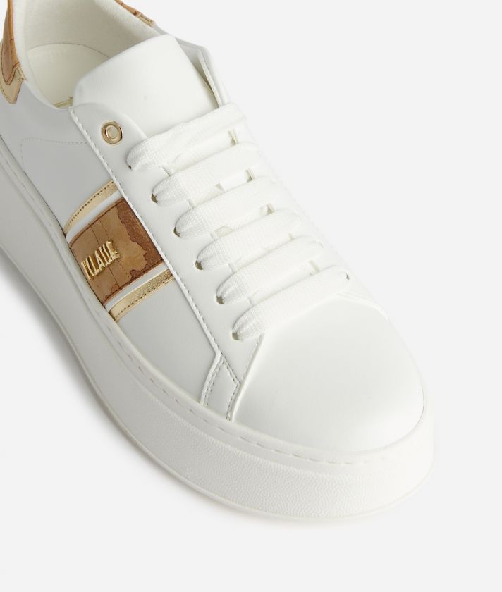 Napa-effect platform sneakers with band in Geo Classic White
