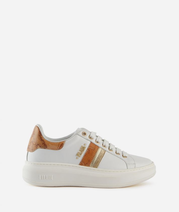 Smooth leather sneakers with mixed bands and logo White