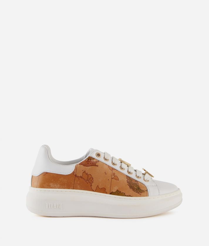 Sneakers in pelle liscia e nappa Geo Classic con passalacci Bianche