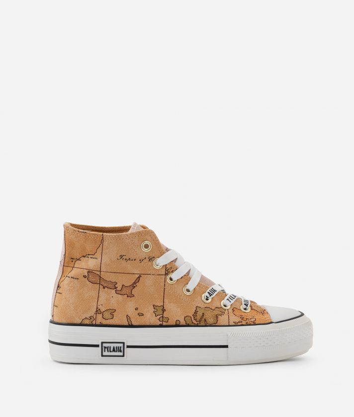 Canvas platform sneakers with Geo Classic print Natural