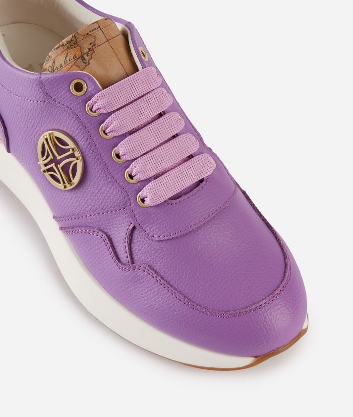 Grainy leather running shoes with 1C detail Mauve