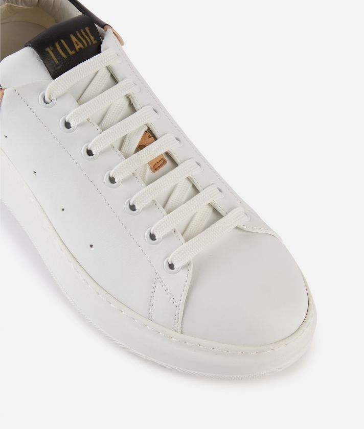 Smooth leather sneakers with golden logo White