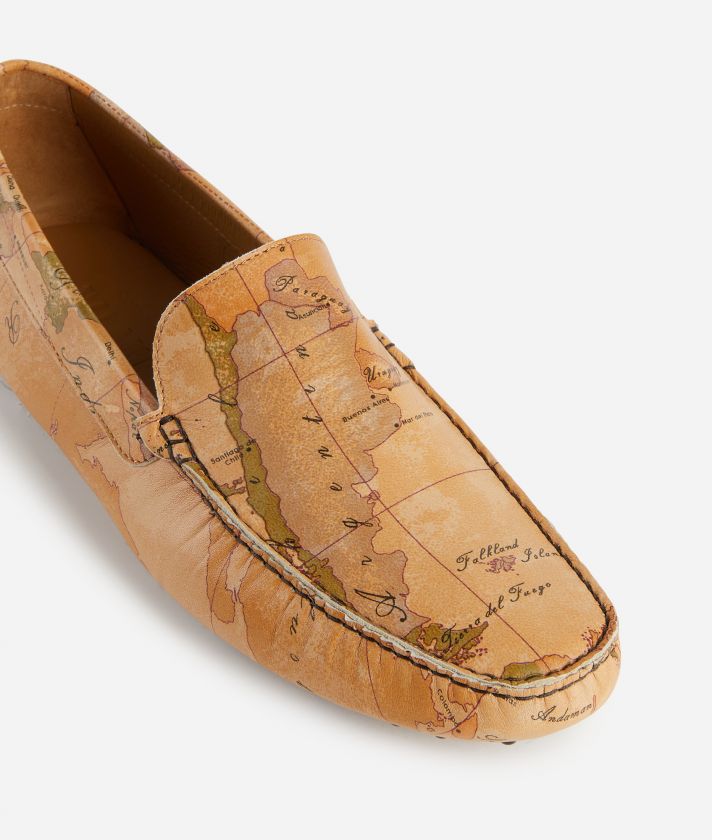Geo Classic print napa leather moccasins Natural