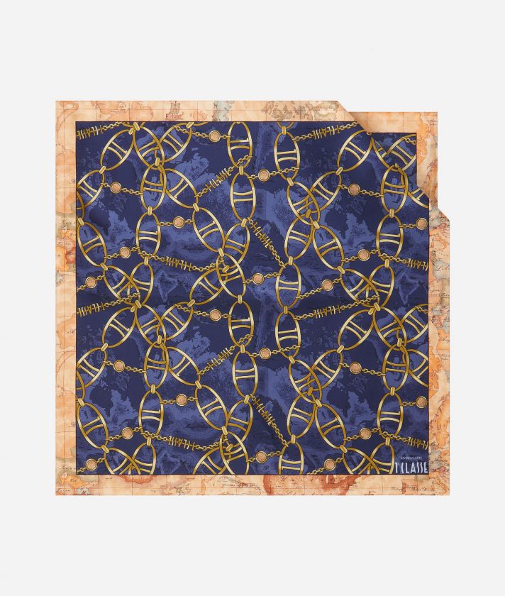 Geo Chain silk foulard 70x70 Sapphire Blue