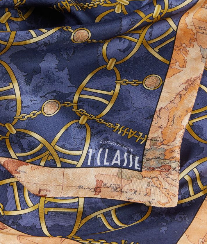 Geo Chain silk foulard 70x70 Sapphire Blue