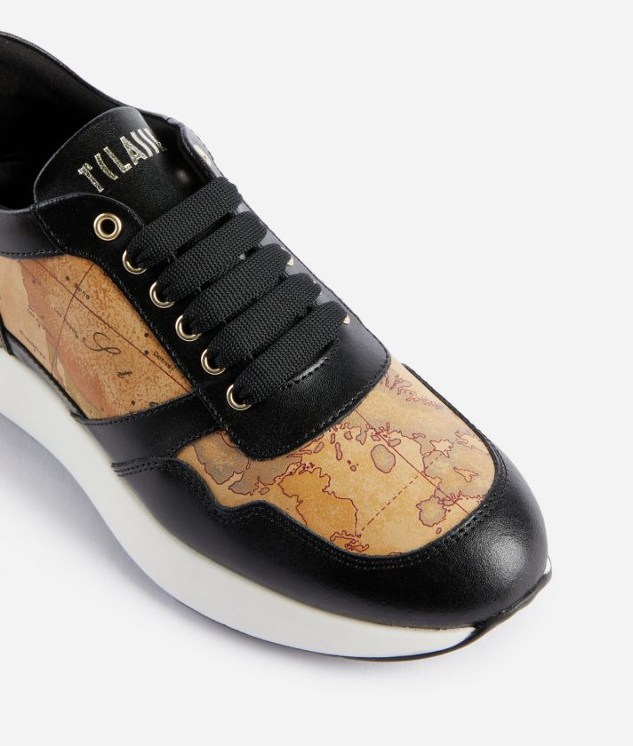 ALVIERO MARTINI PRIMA CLASSE Faux napa leather running shoes with logo and Geo Classic details Black