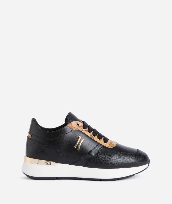 Grainy leather running shoes with 1C logo Black