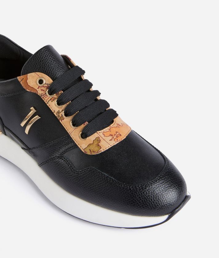 Grainy leather running shoes with 1C logo Black