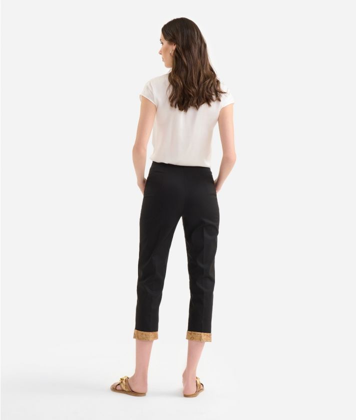 Stretch cotton gabardine trousers with cuffs Black