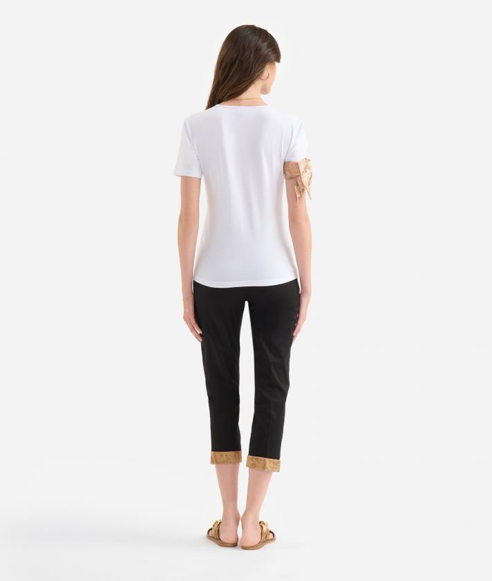 Stretch cotton jersey t-shirt with bow White